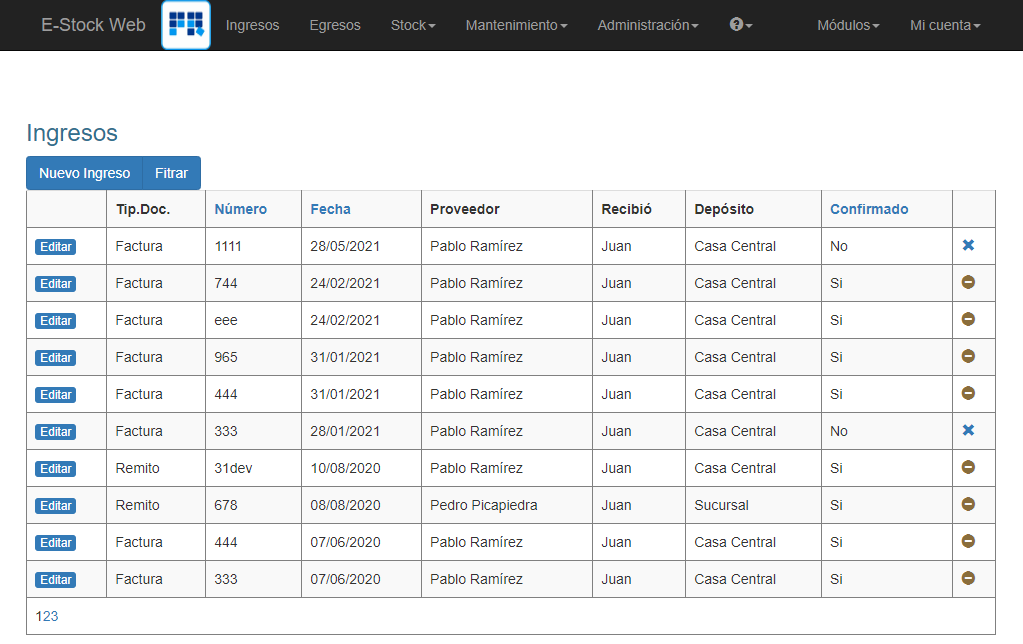screenshot of E-Stock Web